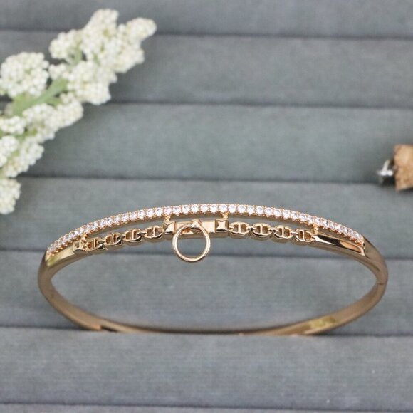 Rose Gold Chain Link Bangle with Dangling Ring, XPBL0576 - Picture 9 of 11